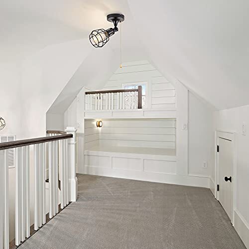 Industrial Black Semi-Flush Ceiling Light With Pull Chain – Adjustable Metal Cage, Directional Wall Sconce, E26 Base, For Laundry, Kitchen, Hallway