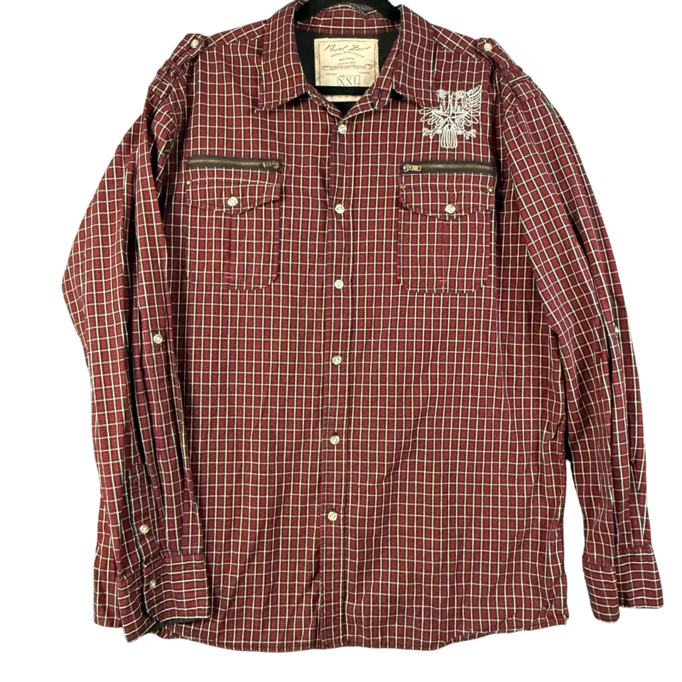 Point Zero Shirt Men XXL Burgundy Red Embroidered Eagle Long Sleeve Stretch Y2K - Image 2 of 4