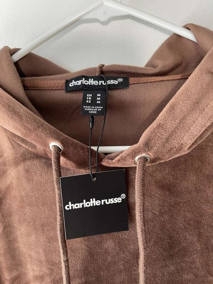 Sudadera con capucha corta Charlotte Russe marrón manga larga para mujer talla M Foto 2 de 3