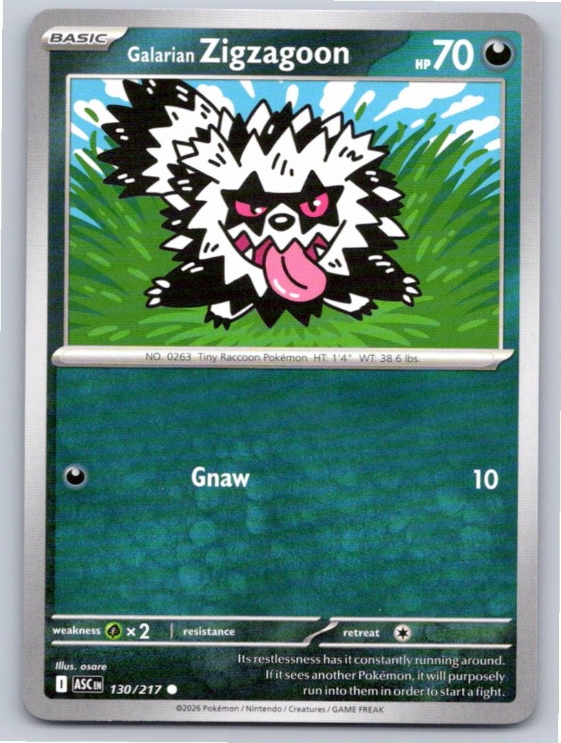POKEMON GALARIAN ZIGZAGOON ASCENDED HEROES 130/217 COMMON NM A53116 FREE S&H