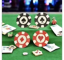 Coaster Set Of 4 With Holder Poker Chip Card Hand Crafted And Sealed Diamond Art