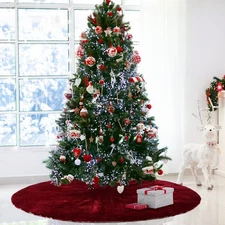 84 Inch Large Christmas Tree Skirt Deluxe Red Velvet Christmas Tree Skirt with Q