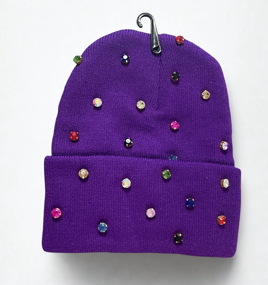 Gorro unisex morado deslumbrado personalizado - pedrería colorida cosida a mano  Foto 2 de 4