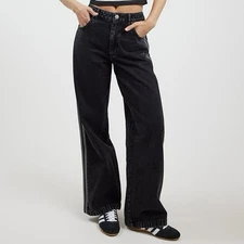 Adidas Adicolor Denim 3-Stripes Women's Pants Jeans Black Wash Bottoms #109