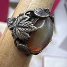 Vintage Sterling Silver Dragons Breath Ring w/ Leaf Detail Size 5