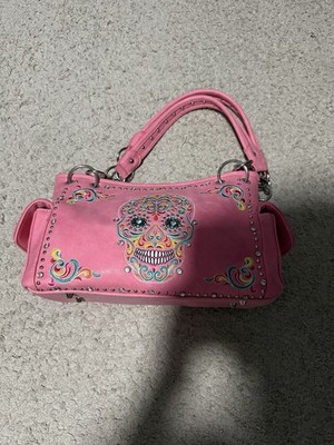Montana West Black Sugar Skull Concealed Carry Double Top Handle Satchel Purse