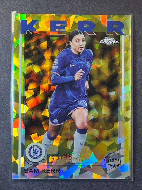 2024-25 Topps Chrome Sapphire Sam Kerr Yellow /75 UEFA Women's Champions League