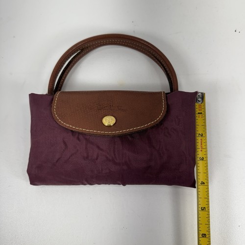 Borsa da viaggio Longchamp Le Pliage marrone nylon piccola pieghevole bordo in pelle - Foto 19 di 19