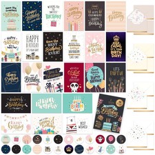 Decorably 24 Pack Foil and Glittery 6x4in Assorted Birthday Cards with Envelo...