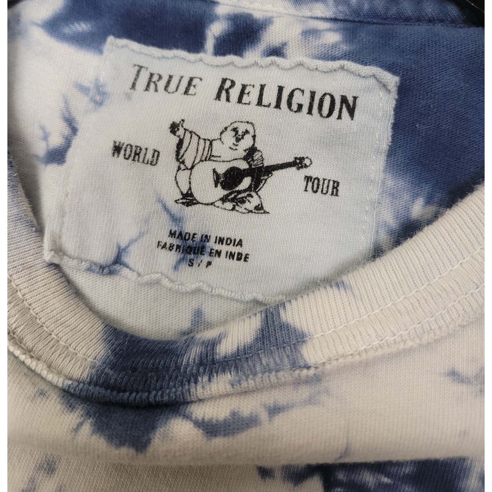 True Religion Tie Dye Ombre Crewneck T-Shirt Bleach Indigo Men's Small thumbnail 3
