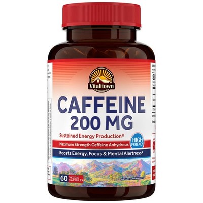 Vitalitown Caffeine Pills 200 mg, Sustained Energy 60 Count (Pack of 1)