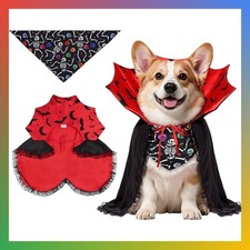 Dog Halloween Costumes with Black Bandana, Dog Vampire Cloak Cape Red,M
