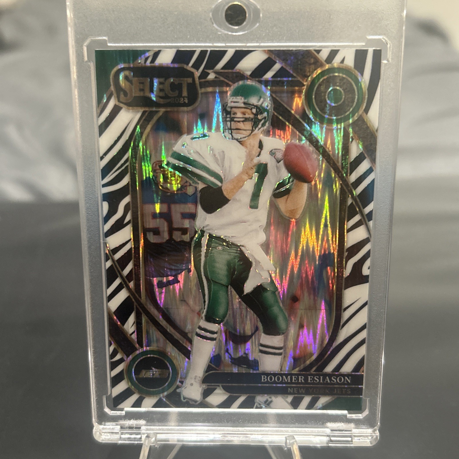 2024 Panini Select - Club Level Boomer Esiason Zebra Shock Prizm Case Hit Jets