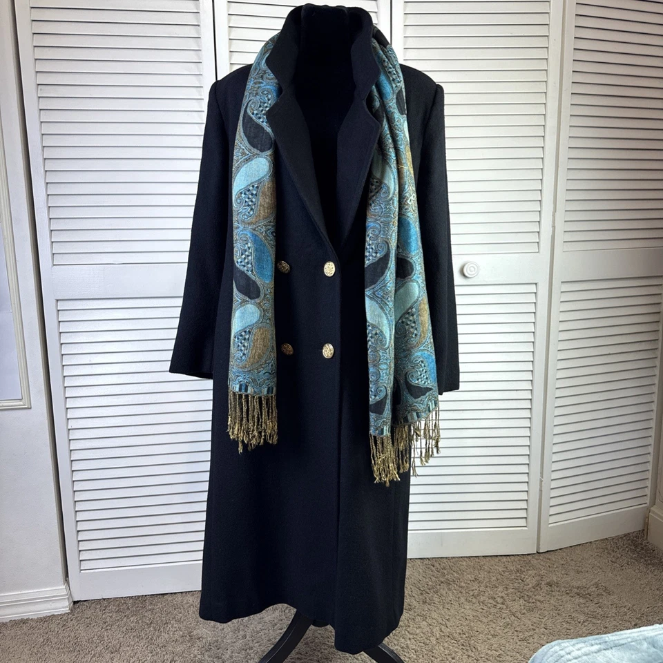 Gabardina larga de colección Spencer Douglas para mujer mezcla de lana talla 6 negra DB EE. UU. Foto 2 de 4