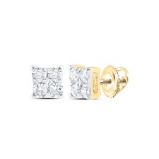10K Yellow Gold Womens Round Diamond Square Earrings 1/6 Cttw