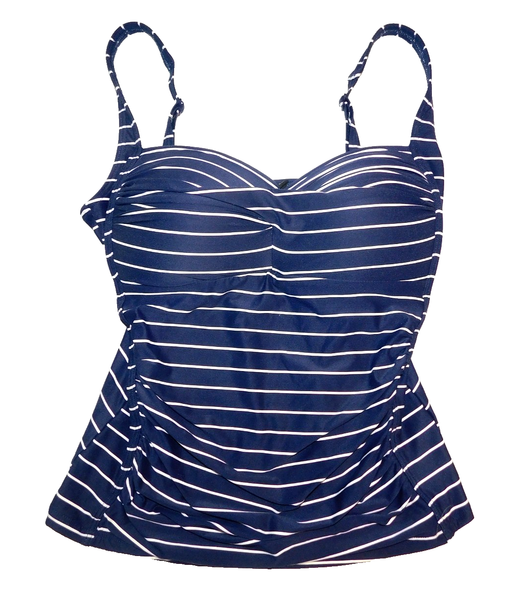 Bond Eye Australia Padded Tankini Swim Top Navy White Striped Ruched US Size 10