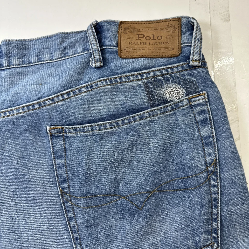 Polo Ralph Lauren Mens Jeans Distressed Hampton Relaxed Straight Blue 42X30 #002 - Image 2 of 4