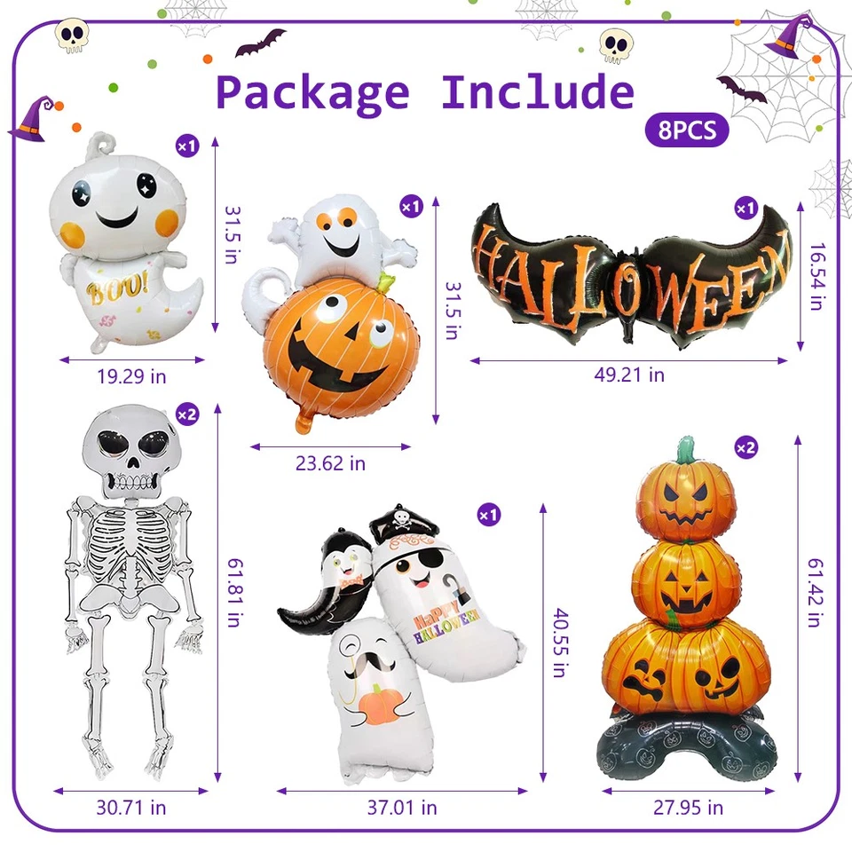 Juego de decoración de fiesta con globo de aluminio de Halloween con esqueleto de calabaza fantasma blanco Foto 3 de 4