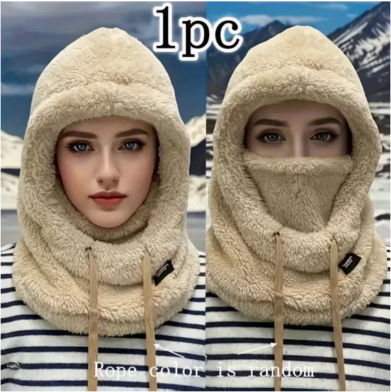 WOMENS WINTER HOOD- BEIGE Winter Plush Balaclava Hood - Lightweight Warm Fleece