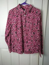 Talbots Woman 14 Non Iron Pink Leopard Collar Long Sleeve Cotton Button Shirt
