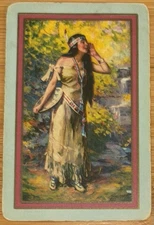 1 SWAP PLAYING CARDS - VINTAGE US NARROW NAMED Indian Lady Minnehaha Red Border