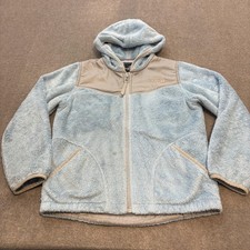 The North Face Fleece Jacket Girls Medium Blue Hooded Full Zip Colorblock Sherpa