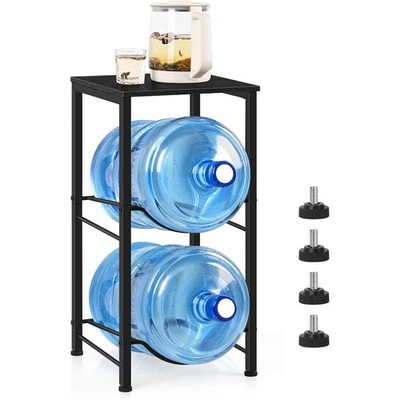 2 Tier 5 Gal Water Jug Storage Rack w/2 Slots for Living Room Home Office, Black