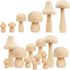 12Pcs Unfinished Wooden Mushroom Natural Mini Wooden Mushroom Various Sizes Plai