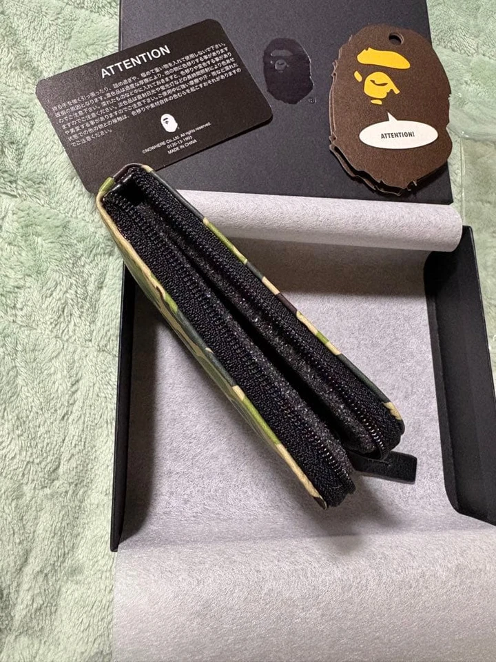 ABC Camo Print Leather Bape Bathing Ape Zipper Wallet Green 1st  Japan - Image 3 of 4