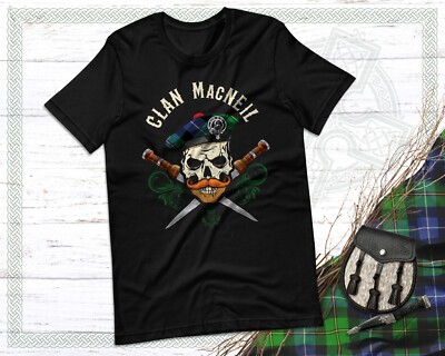 Scottish Clan MacNeil Surname Skull Wearing Tam Dirks Tartan Badge