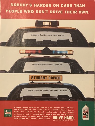 1997 Castrol GTX Motor Oil PRINT AD Taxi NYC / Lowell PD - Drive Hard VTG 1990s