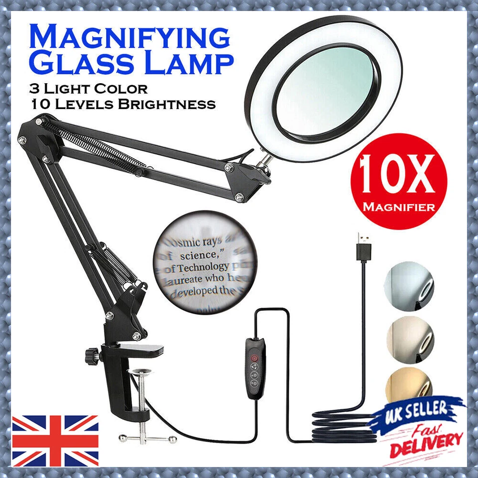10X Lighted Magnifying Glass Lamp Beauty Nail Salon Tattoo Magnifier Lamp Clamp