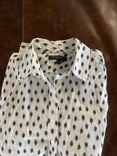 NWOT Banana Republic Navy/White Design LS Button Blouse Size S