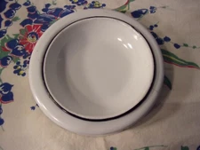 KER Sweden Enamelware Enamel Child's 2 Pc Dish Set Nesting Bowls Blue White