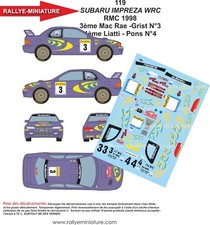 DECALS 1/43 REF 0119 SUBARU IMPREZA MCRAE RALLYE MONTE CARLO 1998 WRC RALLY