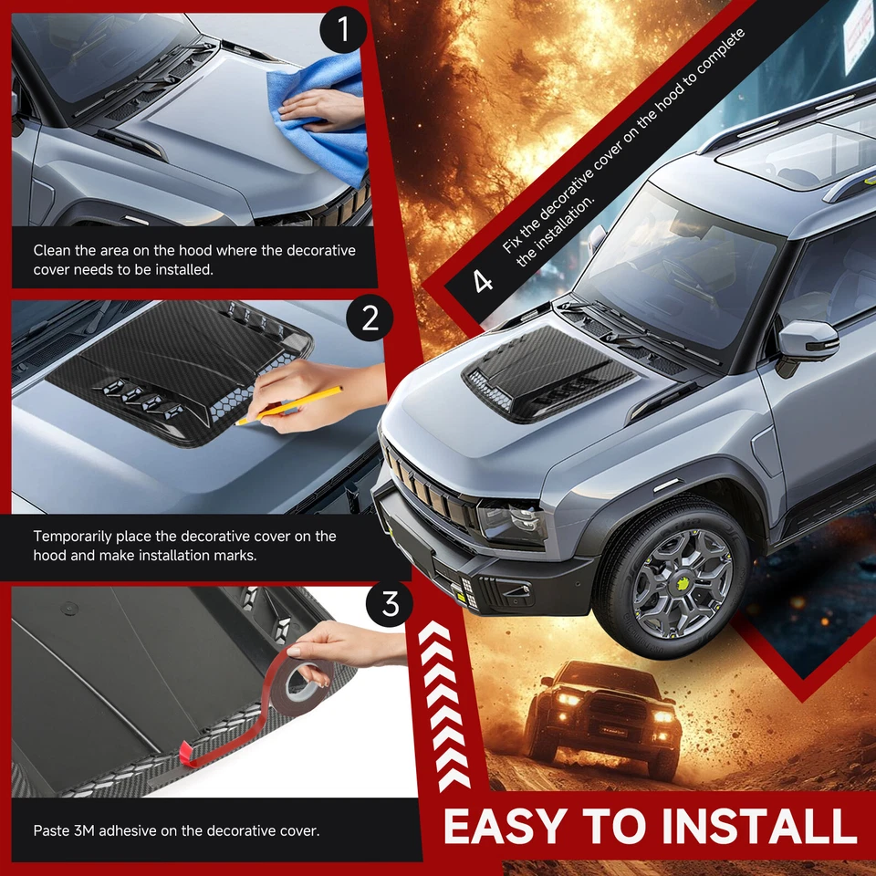 For Nissan Titan Carbon Fiber Air Flow Intake Hood Scoop Vent Bonnet Trim Cover - Image 2 of 4