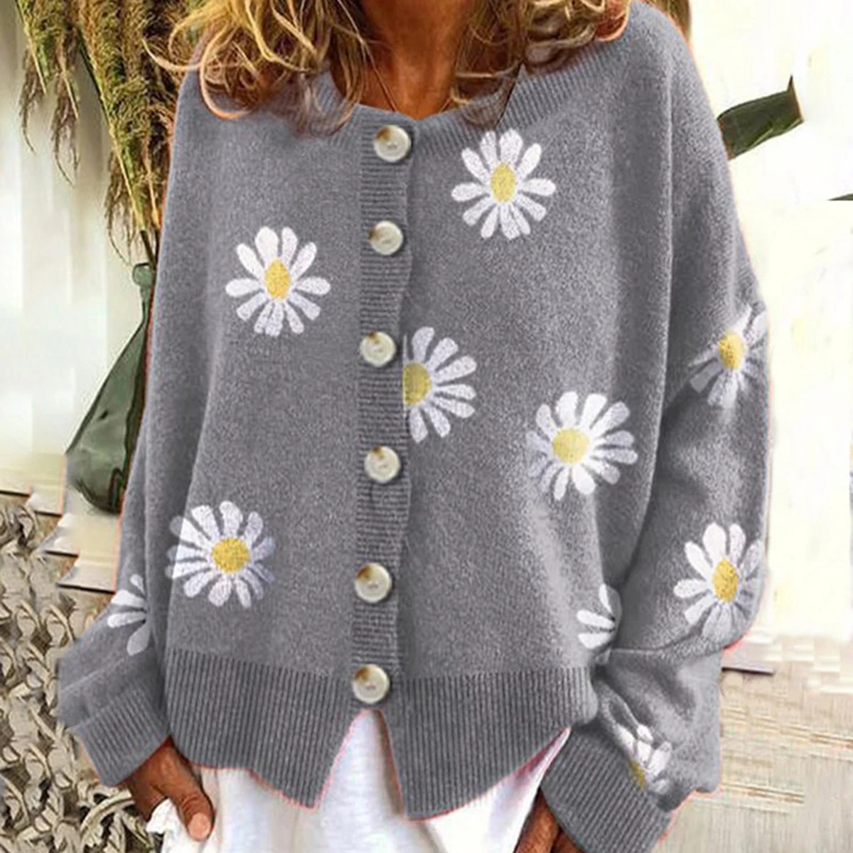 Grey floral sweater sale