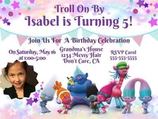 Trolls themed Invitation Digital JPEG file, Print at home, Trolls Invitation