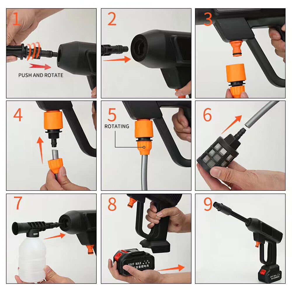 Electric Cordless High Pressure Water Spray Gun Car Washer Cleaner + 2 Battery