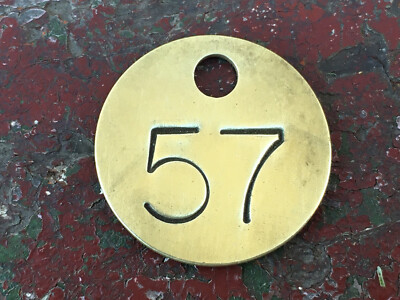 Number 57 Tag Brass Metal Numbered Keychain Stamped Token Fob Mining Check Chit