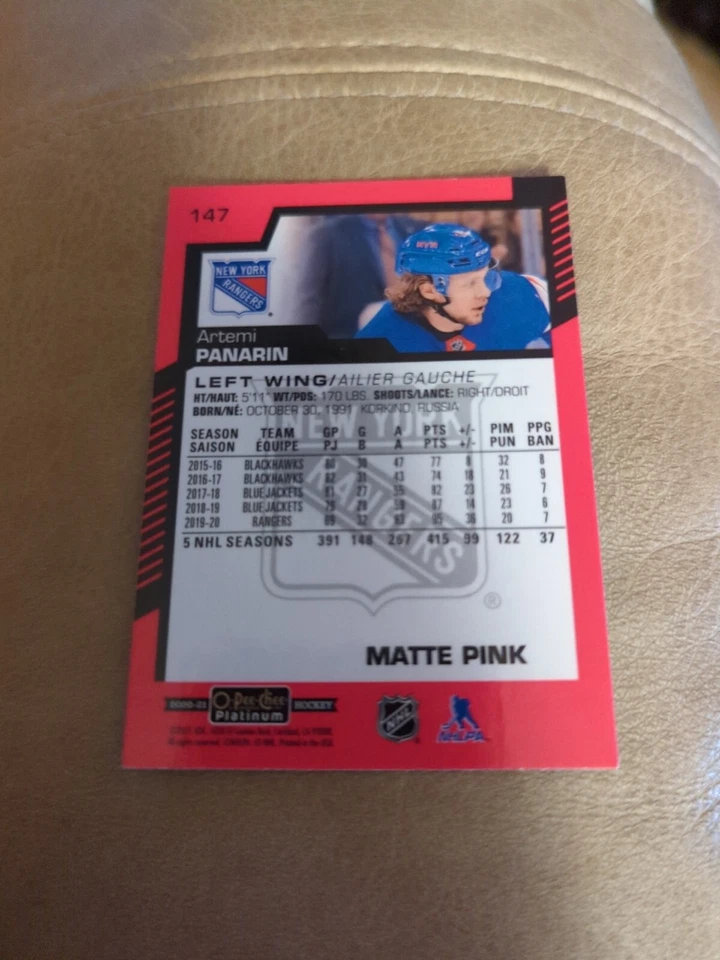 2020-21 O-Pee-Chee Platinum #147 Artemi Panarin matte pink - Image 2 of 2