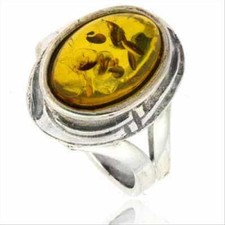 925 Silver Honey Brown Amber Stone Ring Size 7