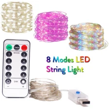 10- 100LEDs 8 Modes LED String Fairy Strip Light 10M Xmas Party Decor + Remote K