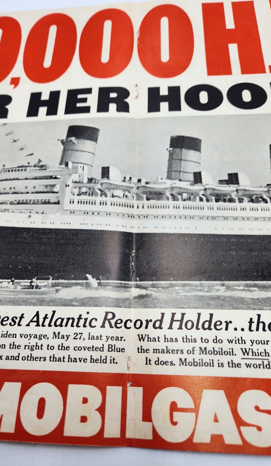 1937 Queen Mary Mobil Oil Gasoline Socony Vacuum Vtg Print Ad Man Cave Poster