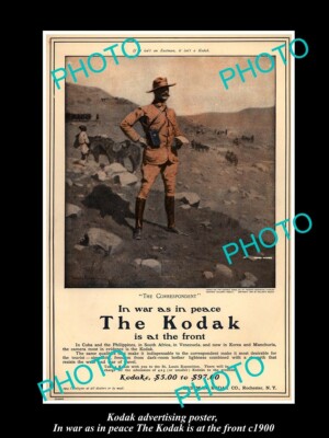 POSTCARD SIZE PHOTO OF KODAK CAMERA ADVERTISING POSTER KODAK AT THE FRONT c1900