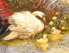 "Swans" Printed Needlepoint Tapestry  Canvas Collection D'art 11863