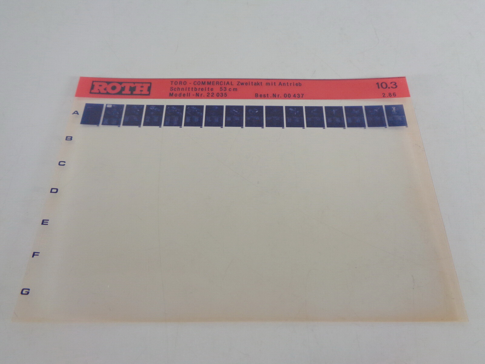 Microiche Microfiche Parts Catalog Roth Toro Commercial Model No. 22035 From 02/ ...