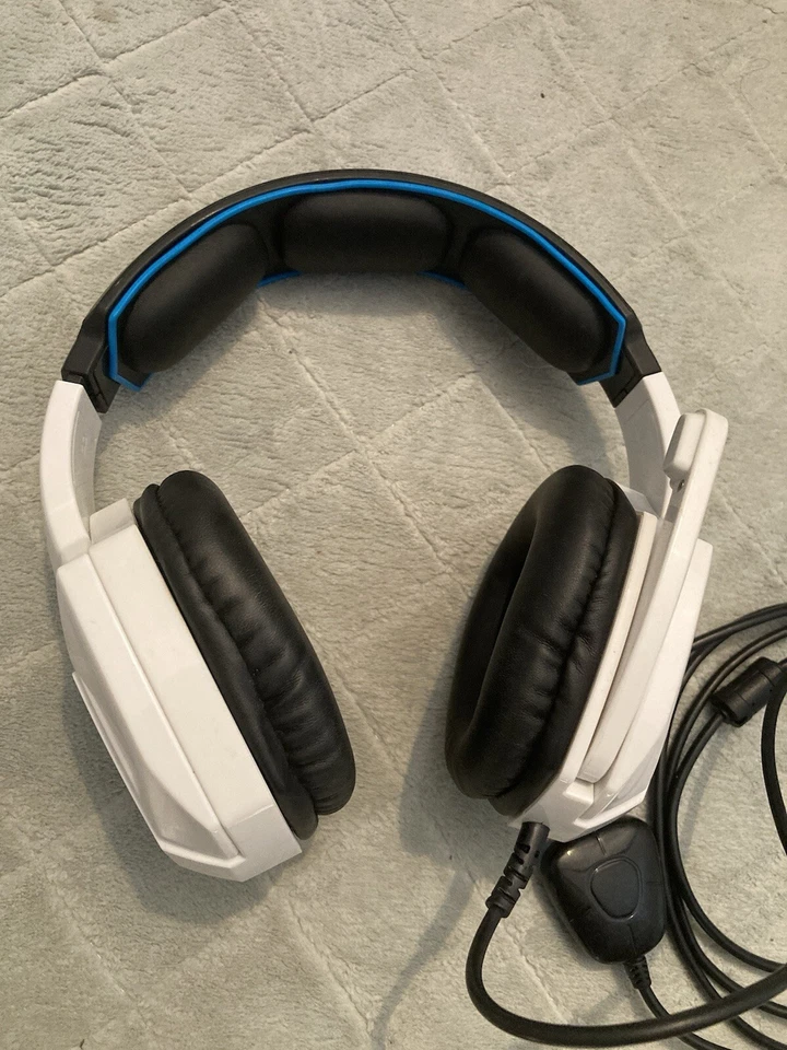Gaming Phone Headset Microphone Sades SA-11 PC Computer USB White Blue Tested - Image 3 of 4