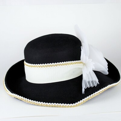 DEBORAH NEW YORK BLACK CHURCH‎ TEA VINTAGE HAT Vintage Deborah Black Fancy Wool Hat Decorative Accents  main image 3