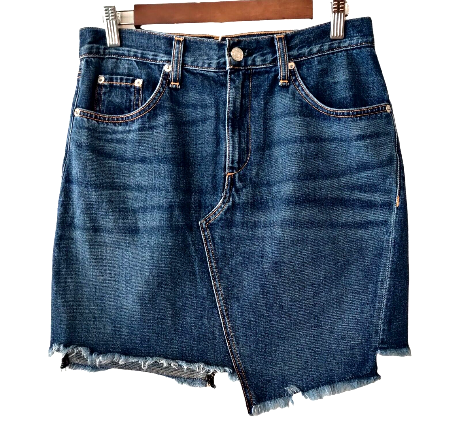 Rag Bone Womens Blue Eddy Asymmetric Raw Hem Dive Denim Mini Skirt Size 26
